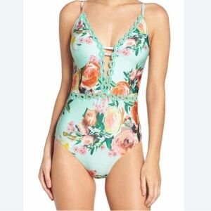 Becca Turquoise and Floral One Piece Swimsuit